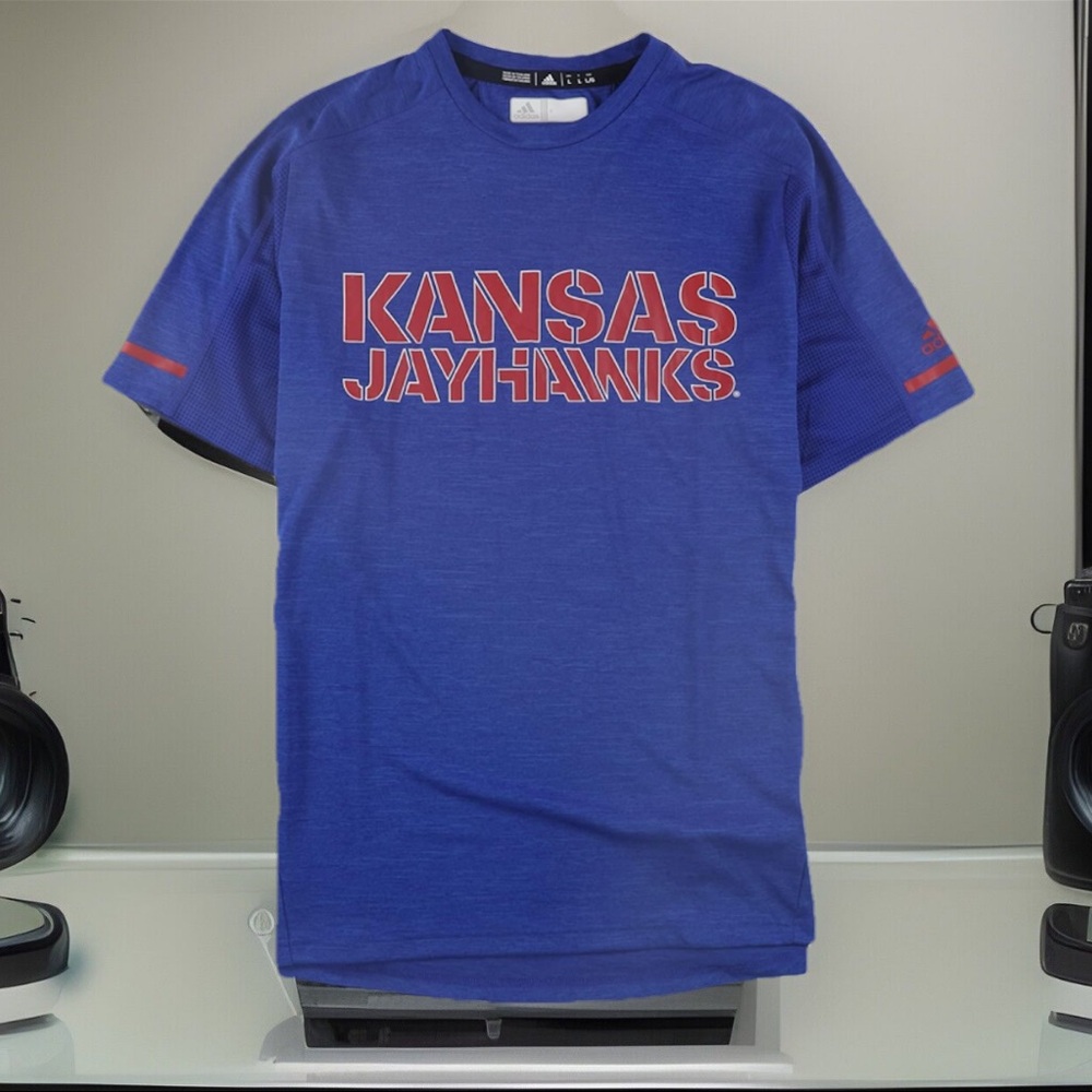 Adidas Blue KANSAS JAYHAWKS Performance Mesh Inserts In Key Heat Area Shirt NWT